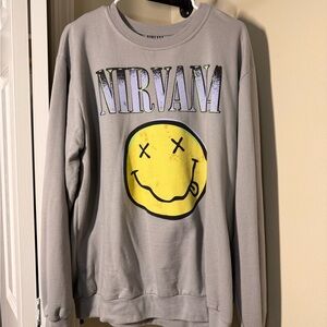 NIRVANA Gray Crewneck Sweater with Yellow Graphic